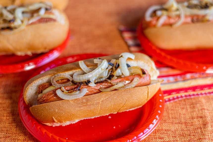 CheeseStuffed Hot Dogs With Spicy Onions Rachael Ray Recipe